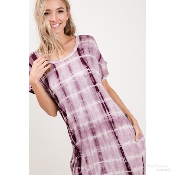 ❤️LAST 1! Softest Plum Tie Dye Pocket Dress! - Picture 3 of 5
